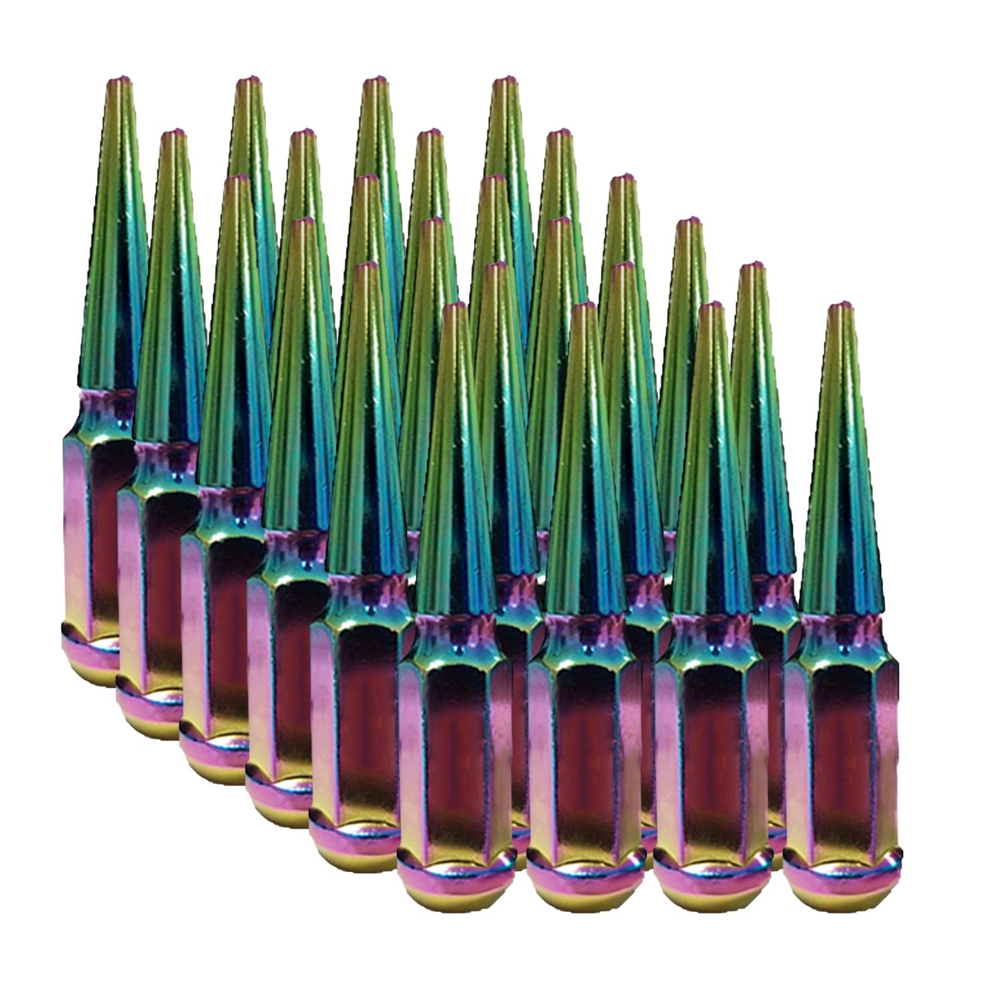 20 tuercas Neo Chrome Spike 1/2x20 para todos los Mustangs, 5.0, GT, Coyote, Cobra, GT350, S550, S197