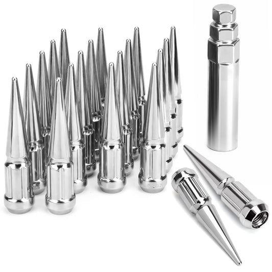 Spline Spiked Lug Nuts For Honda Toyota Ford Chevy AKA Spline Drive Spike Bulge Acorn Lug Nut Chrome, Black, Red, or Blue Color Options 3.3" Inch Tall 12x1.5