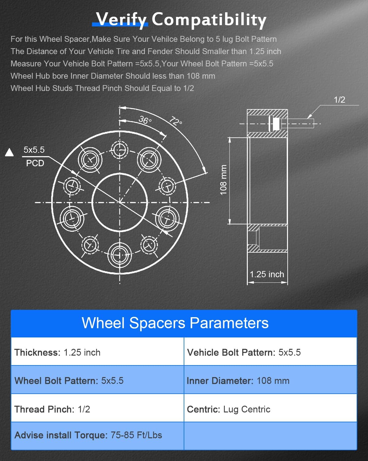 Adaptadores espaciadores de 4 ruedas | 1.25" 5X5.5 | Ford | Suzuki | Dodge | Jeep | Forjado