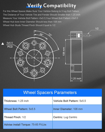Adaptadores espaciadores de 4 ruedas | 1.25" 5X5.5 | Ford | Suzuki | Dodge | Jeep | Forjado