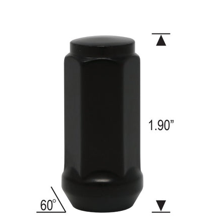 Tuerca de bellota Bulge 14x1,5 negra, parte superior plana hexagonal de 3/4", 1,75" de alto 