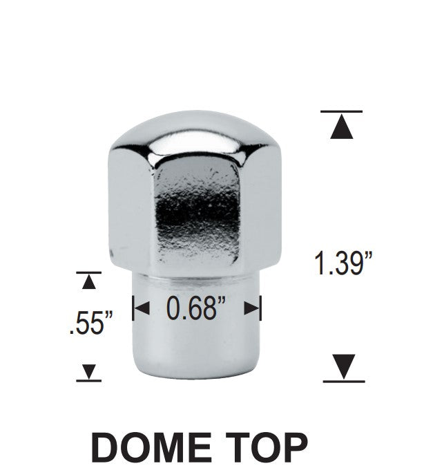 Chrome Mag Lug Nuts 12x1.5 Round Top .55" Medium Shank 13/16 HEX