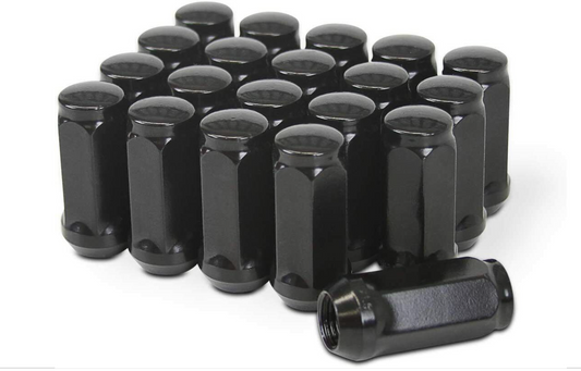 20 BLACK BULGE LUG NUTS 1/2"-20 TALL | FITS AFTERMARKET WHEELS RIMS