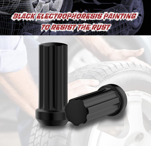 32 TUERCAS ESTRIADAS NEGRAS +2 LLAVES | 14X1.5 | CHEVY GMC | HUMMER SILVERADO | 8X6.5