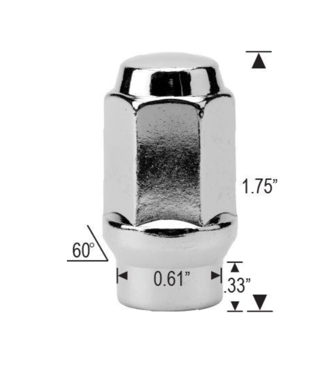 (32) 14x2 Tall Extended Thread Chrome Lug Nuts | 1.75 Inch Tall