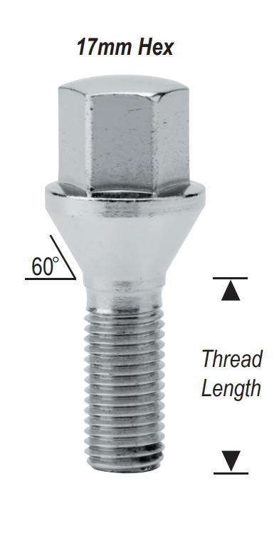 20 Lug Bolts 14x1.5 Chrome Conical Stud Bolt 30mm Shank