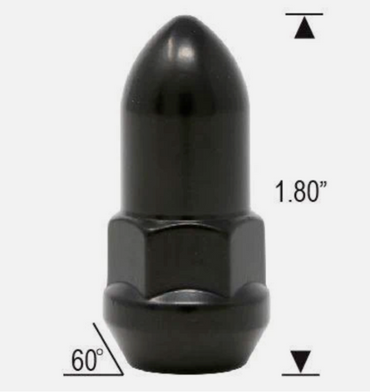 Set of Black Bullet Bulge Acorn Lug Nuts Conical 3/4 Hex 1/2-20 | 1/2x20