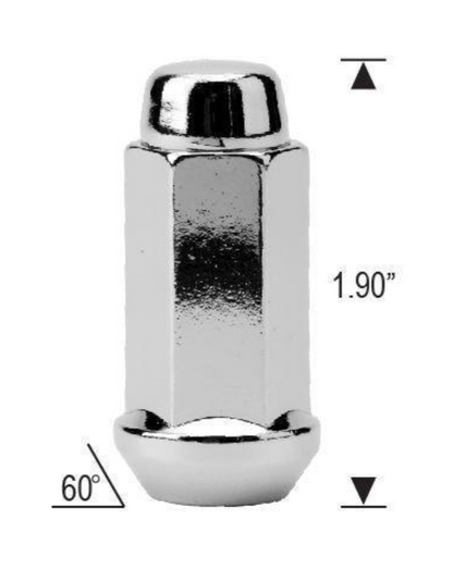 Tuerca de bellota Bulge 1/2-20 cromada, parte superior plana hexagonal de 13/16", 1,9" de alto 