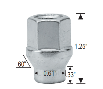 Open End ET Style Bulge Acorn Lug Nuts 14x1.5  1.25" Inch Tall 3/4" Hex