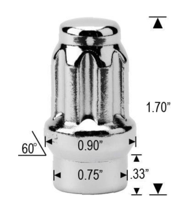 14x1.5 Spline ET Acorn Lug Nuts - m14x1.5 - Chrome 1.7" Tall - Fits Ford Truck & SUV Aftermarket Wheels