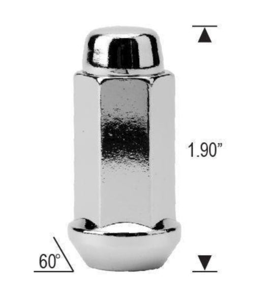 32 Bulge Acorn Lug Nut 1/2-20 Chrome 13/16" Hex Flat Top 1.9" Tall