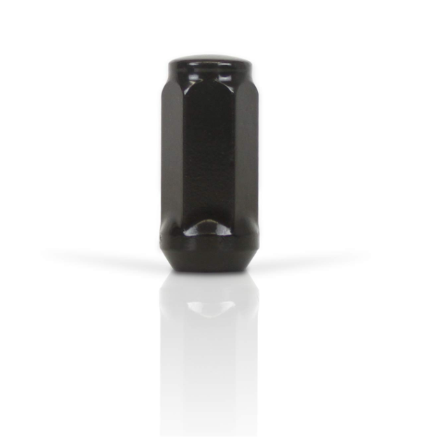 Durable Heat Treated Salt Spray Tested Bulge Acorn Lug Nuts 14x2 Black Color 3/4" Hex Flat Top Durable Finish Black Chrome Plating Resists Chipping, Scratching, and Fading