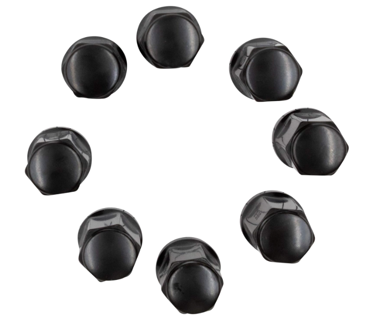 Durable Heat Treated Salt Spray Tested Bulge Acorn Lug Nuts 14x2 Black Color 3/4" Hex Flat Top Durable Finish Black Chrome Plating Resists Chipping, Scratching, and Fading