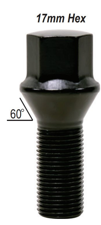 20 Lug Bolts 14x1.5 Black Conical Stud Bolt 30mm Shank