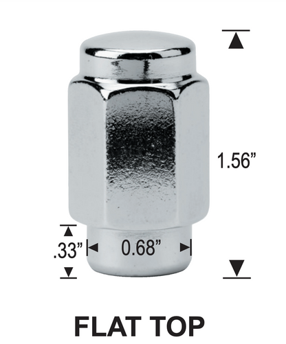 Chrome Mag Lug Nuts 7/16-20 Flat Top .33" Short Shank