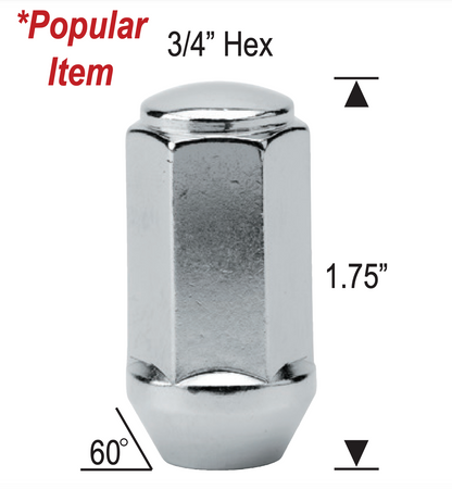 Écrou de roue renflé Acorn 1/2-20 chromé 3/4" hexagonal à dessus plat 4,4 cm de haut 