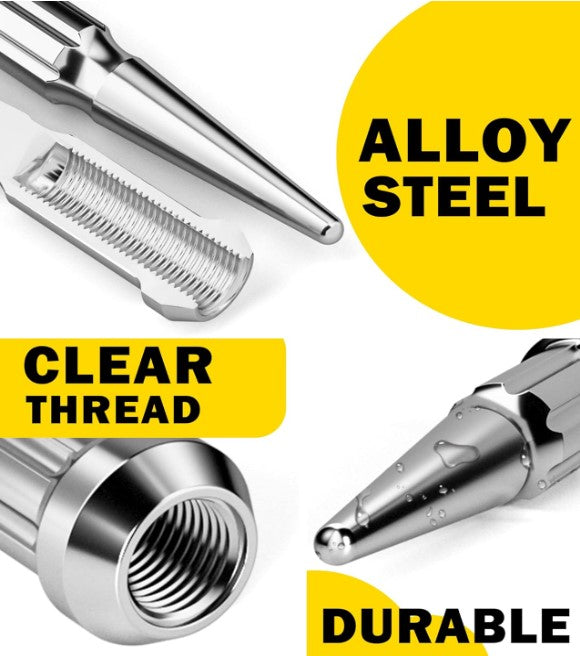 24 TUERCAS EXTENDIDAS CON PUNTAS DE ACERO CROMADO 14x1.5 PARA SILVERADO SIERRA SUBURBAN 