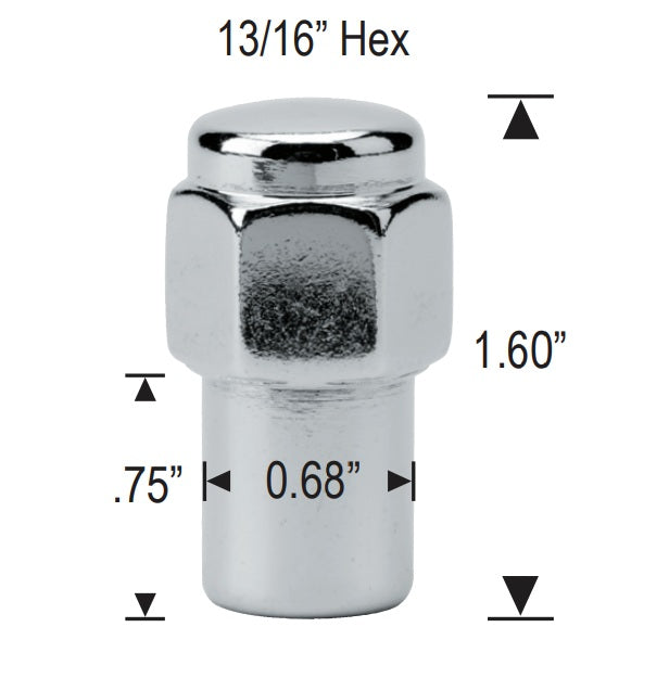 Standard Mag Lug Nut 1/2-20 Round Top .75" Shank, Keystone Offset Washer