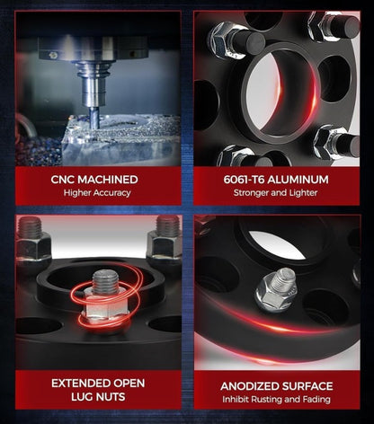 Espaciadores de rueda centrados en buje negro de 5x4,5, pernos de 1/2"-20 para vehículos Jeep y Dodge (5x114,3)
