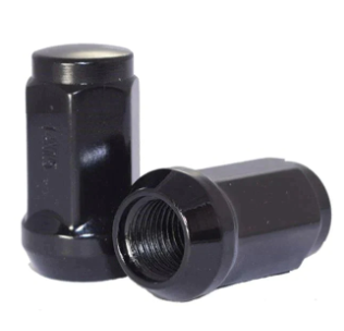 Bulge Acorn Lug Nut 9/16-18 Black 3/4" Hex Flat Top 1.75" Tall