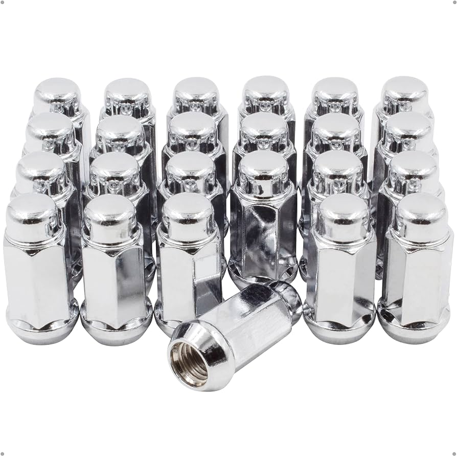 24 Chrome Bulge Lug Nuts | 14X2 Thread Ford Expedition F-150, Lincoln Navigator