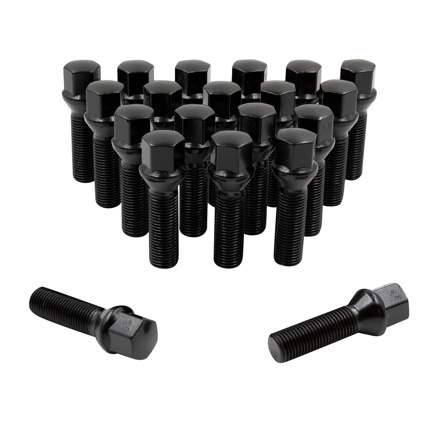 20 Lug Bolts 14x1.5 Black Conical Stud Bolt 30mm Shank 55mm Overall Length