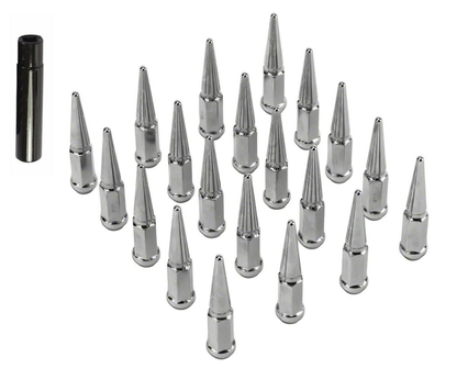 20 CHROME STEEL SPIKED EXTENDED LUG NUTS 12X1.5 + KEY | 4.5 INCH TALL