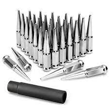 20 CHROME STEEL SPIKED EXTENDED LUG NUTS 14x1.5 + KEY OFFROAD SPIKE LUG NUTS