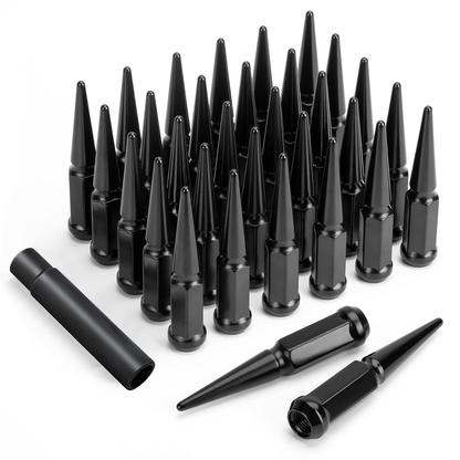 32 BLACK SPIKE TRUCK LUG NUTS BLACK + KEY 14X1.5 FORD F-250 F-350 SUPER DUTY EXCURSION LOCKING SECURITY ANTI-THEFT DESIGN