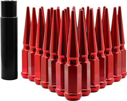 20 RED MOPAR SPIKE LUG NUTS 14X1.5 + KEY DODGE MAGNUM CHARGER CHALLENGER 300C ALSO FITS CHEVY CAMARO CTS