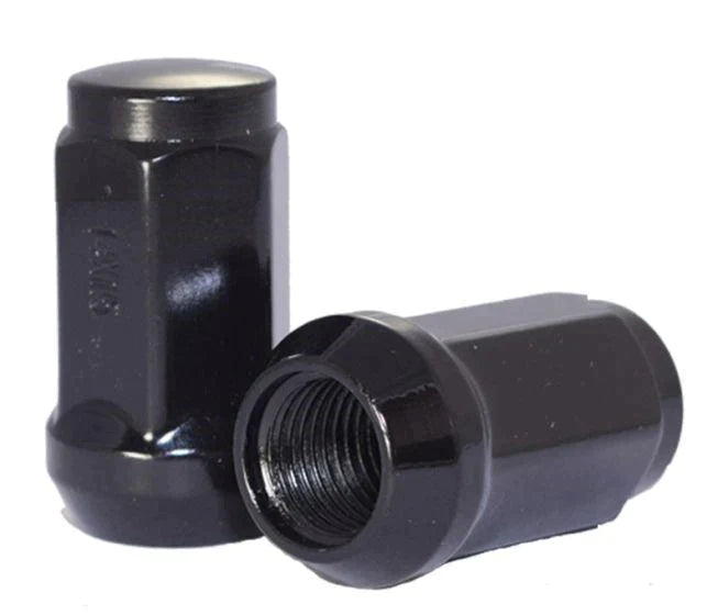 Tuerca de bellota Bulge 14x1,5 negra, parte superior plana hexagonal de 3/4", 1,75" de alto 