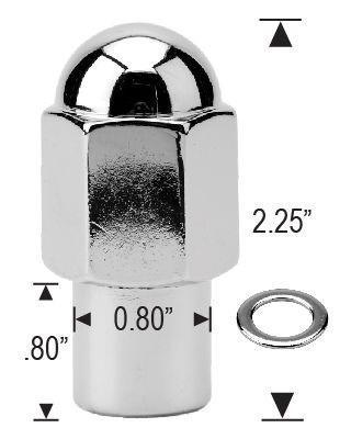 Écrou de roue Dually Mag 14x1,5, dessus en dôme chromé, tige standard de 0,80"