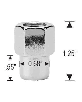 Chrome Open End Mag Lug Nuts 1/2-20 0.55" Medium Shank