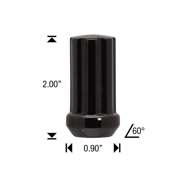 Black 7 Spline Lug Nut 12x1.5 | 2" Inch Tall  1pc