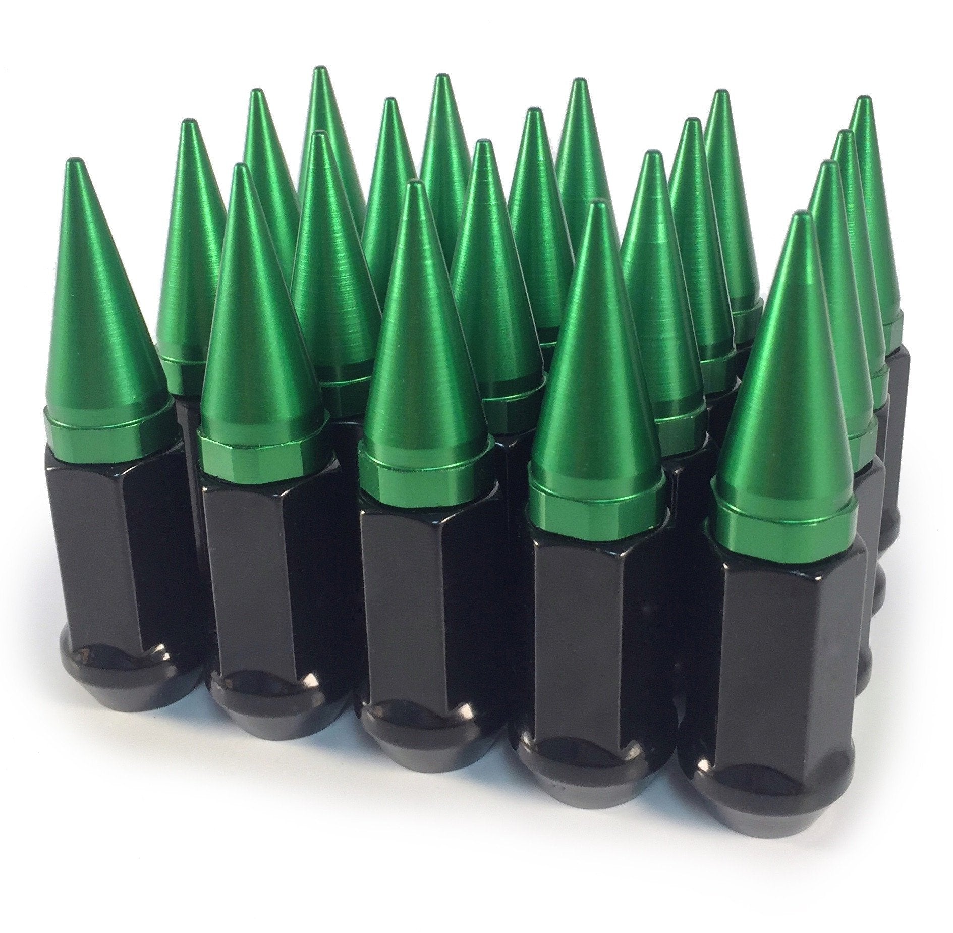 24 BLACK / GREEN SPIKED EXTENDED LUG NUTS 12x1.5 OFFROAD WHEELS TACOMA TUNDRA 4RUNNER - Wheel Adapters USA