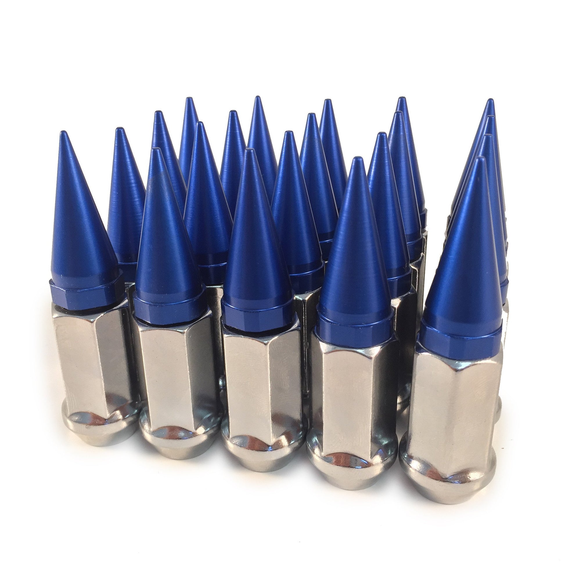 20 CHROME / BLUE  SPIKED EXTENDED LUG NUTS 12x1.5 OFFROAD SPIKE LUG NUTS - Wheel Adapters USA