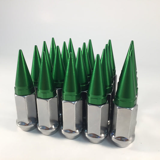 20 CHROME / GREEN SPIKED EXTENDED LUG NUTS 12x1.5 OFFROAD SPIKE LUG NUTS - Wheel Adapters USA