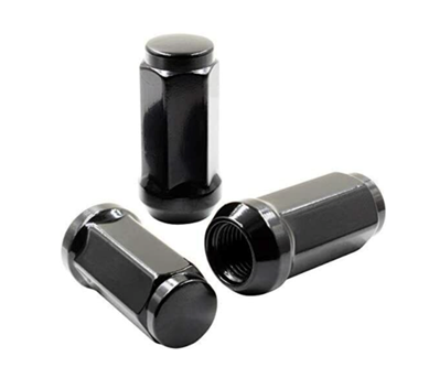 Bulge Acorn Lug Nut 1/2-20 Black 3/4" Hex Flat Top 1.9" Tall