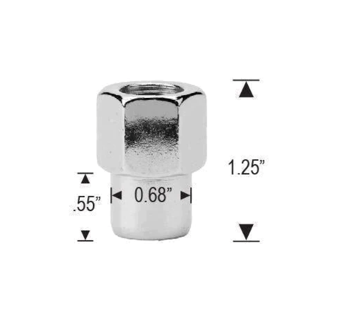 Écrous de roue chromés à extrémité ouverte, 1/2-20, tige moyenne de 0.55 pouces