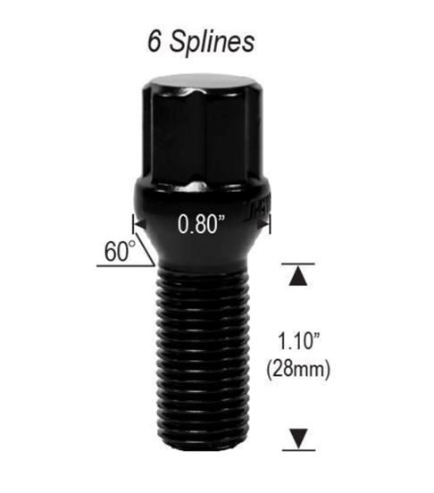 Lug Bolts 14x1.5 Black Conical Spline Stud Bolt 28mm Shank