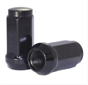 Bulge Acorn Lug Nut 12x1.75 Black 3/4" Hex Flat Top 1.9" Tall