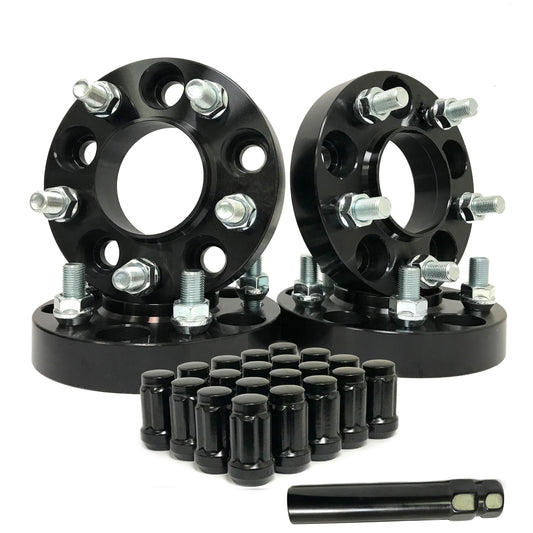 Adaptateurs de roue Jeep 5X4,5 à 5X5 Hub Centric + 20 écrous de roue cannelés noirs - Adapte les roues Jeep Jk sur Tj Yj Kk Sj Xj Mj 5X114.3 à 5X127 (noir)